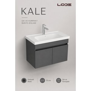 Kale Antrasit Demonte Lavabolu Alt Banyo Dolabı, Seramik Lavabo Dahil 90 cm