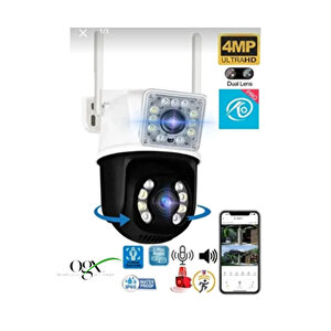3012 Çift Kameralı 6mp ( 3mp+3mp )hareket Takipli Gece Sensörlü Su Geçirmez Wi-fi Kamera( Adaptör Dahildir)