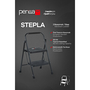 Stepla Katlanır Çelik Merdiven 2 Basamaklı Siyah - Ev Ve Ofis Kullanımı