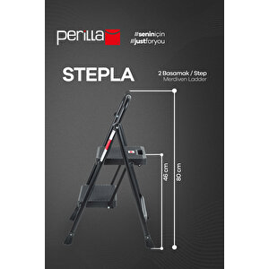 Stepla Katlanır Çelik Merdiven 2 Basamaklı Siyah - Ev Ve Ofis Kullanımı