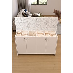 Ae-2080 Patentli Ayder Mutfak Adası Bar Masası Yemek Masası Dolaplı, Beyaz/beyaz Mermer Raflı, Çok Amaçlı