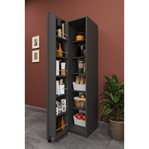 Lüks Çok Amaçlı Kiler Dolabı %100 Mdf Erzak Organizer Mutfak Dolabı Mk19 Koyu Gri