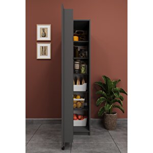 Lüks Çok Amaçlı Kiler Dolabı %100 Mdf Erzak Organizer Mutfak Dolabı Mk19 Koyu Gri