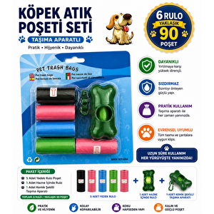 Köpek Dışkı Poşeti 6 Rulo + Taşıma Aparatı Hediyeli ( 90 Poşet - 6 Rulo )