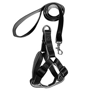 Gezdirme Kayışlı Dokuma Köpek Göğüs Tasma Seti 32*47-110 Cm Siyah