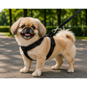 Gezdirme Kayışlı Dokuma Köpek Göğüs Tasma Seti 32*47-110 Cm Siyah
