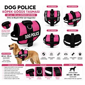 Dog Police Ayarlanabilir Köpek Göğüs Tasması Pembe - Siyah (60-85 Cm)