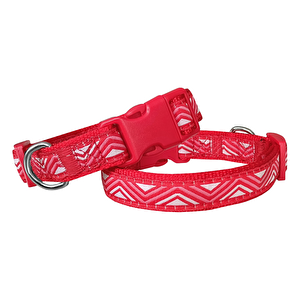 Doggie Dalga Desenli Dokuma Köpek Boyun Tasması 2 Cm X 31-47 Cm Kırmızı