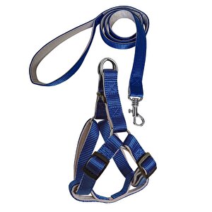 Gezdirme Kayışlı Dokuma Köpek Göğüs Tasma Seti 40*60-110 Cm Mavi