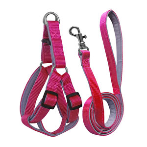 Gezdirme Kayışlı Dokuma Köpek Göğüs Tasma Seti 52*73-110 Cm Pembe