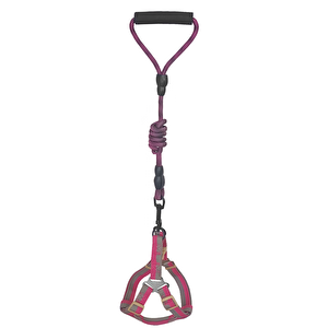 Köpek Göğüs Tasma Seti Dalga Desenli 2 Cm*40-58 Cm Mor-pembe