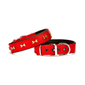 Doggie Softlu Metal Kemik Desenli Köpek Tasma 3 Cm X 65 Cm Kırmızı