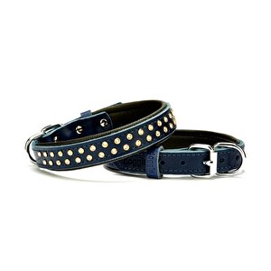 Doggie Konforlu Deri Swarovski Kristal Taşlı Köpek Boyun Tasması 2 X 32-39 Cm Mavi