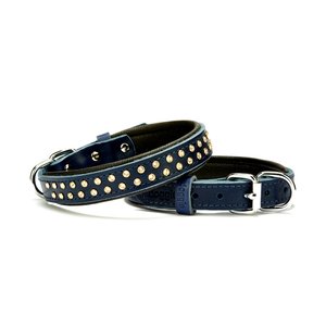 Doggie Konforlu Deri Swarovski Kristal Taşlı Köpek Boyun Tasması 2 X 28-34 Cm Mavi