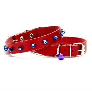 Nazar Boncuklu Kedi Ve Küçük Irk Köpek Tasması 1,0x19 Cm Kırmızı Small