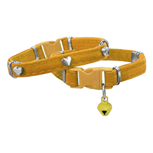 Markapet Kadife Kedi Boyun Tasması Kalpli 20-32 Cm Sarı