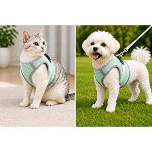 Nefes Alan Kumaş Air Mesh Kedi Köpek Göğüs Tasması Small 36x44 Cm Gri