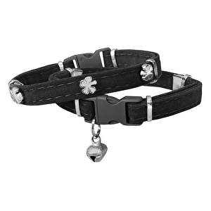 Markapet Kadife Kedi Boyun Tasması Yoncalı 20-32 Cm Siyah