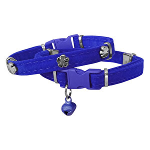 Markapet Kadife Kedi Boyun Tasması Yoncalı 20-32 Cm Mavi