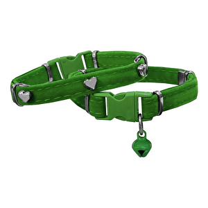 Markapet Kadife Kedi Boyun Tasması Kalpli 20-32 Cm Yeşil