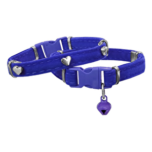 Markapet Kadife Kedi Boyun Tasması Kalpli 20-32 Cm Mavi