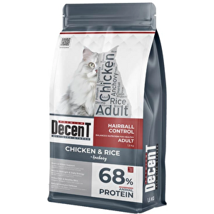 Decent Tavuklu Yetişkin Kedi Maması 1,5 Kg Hairball Control Tavuk &amp; Pirinç Yetişkin Kedi Maması