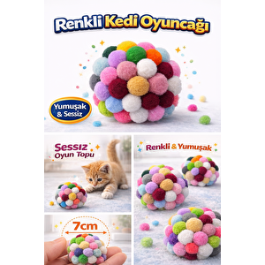 Renkli Ponpon Kedi Oyuncak Topu 7 Cm  ( 2 Adet ) – Yumuşak Sessiz Kedi Oyun Topu