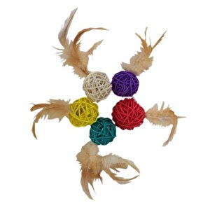 Polo Kedi Oyuncağı Renkli Hasır Toplar 4*13 Cm