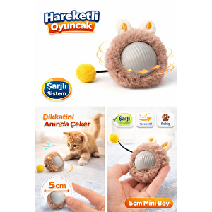 Kp Şarjlı Hareketli Peluş Kedi Oyuncağı Kuyruklu 5 Cm – İnteraktif Titreşimli Hareketli Top