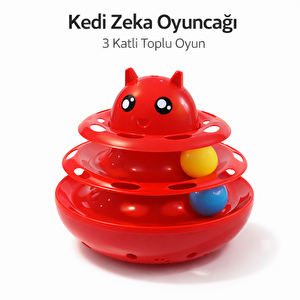 Hacıyatmaz Kedi Oyuncağı 3 Katlı Toplu Zeka Oyuncağı 20x21 Cm – Devrilmez Interaktif Mama Oyuncağı