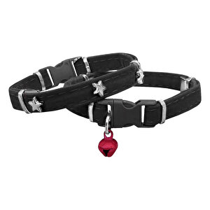 Markapet Kadife Kedi Boyun Tasması Yıldızlı 20-32 Cm Siyah