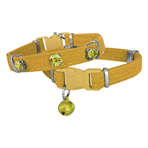 Markapet Kadife Kedi Boyun Tasması Taşlı 20-32 Cm Sarı