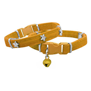 Markapet Kadife Kedi Boyun Tasması Yıldızlı 20-32 Cm Sarı