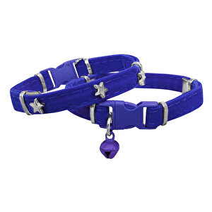 Markapet Kadife Kedi Boyun Tasması Yıldızlı 20-32 Cm Mavi