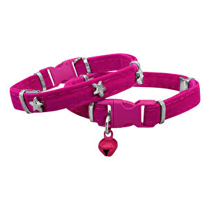 Markapet Kadife Kedi Boyun Tasması Yıldızlı 20-32 Cm Pembe
