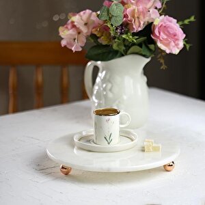 Akayev Mermer 25 Cm Rose Gold Boncuk Ayaklı Beyaz Yuvarlak Sunumluk