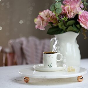 Akayev Mermer 25 Cm Rose Gold Boncuk Ayaklı Beyaz Yuvarlak Sunumluk