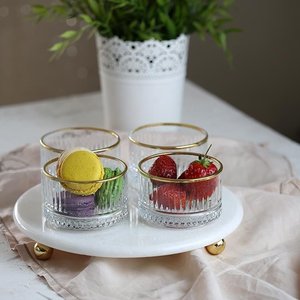 Akayev Mermer Beyaz 25 Cm Boncuk Ayak Gold Elysia 4'lü Reçellik İkramlık
