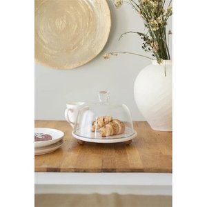 Akayev Traverten 25 Cm Ahşap Boncuk Ayaklı Cam Fanus