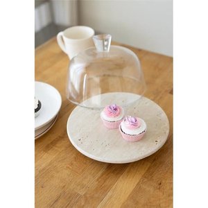 Akayev Traverten 25 Cm Ahşap Boncuk Ayaklı Cam Fanus