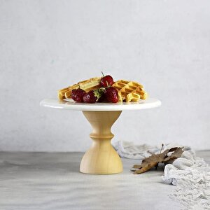 Akayev Mermer 25 Cm Ahşap Barok Ayaklı Beyaz Yuvarlak Sunum Tabağı