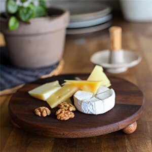Akayev Ahşap 30 Cm Ayaklı Sunum Tabağı - Pasta Tabağı - Doğal Sunumluk