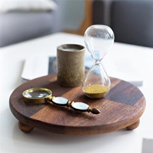 Akayev Ahşap 30 Cm Ayaklı Sunum Tabağı - Pasta Tabağı - Doğal Sunumluk