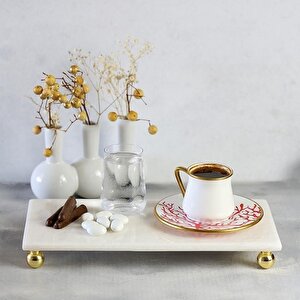 Akayev Mermer Beyaz 30x15 Cm Altın Boncuk Ayaklı Sunum Tabağı