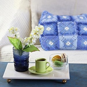 Akayev Mermer Beyaz 30x20 Cm Boncuk Ayaklı Sunum Tabağı