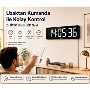 Di̇ji̇150 Rgb Renkli Büyük Ekranlı Dijital Saat | Uzaktan Kumandalı