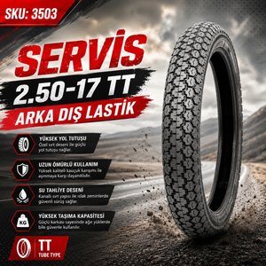 Servi̇s 2.50-17 Tt (i̇ç Lasti̇k Gerektri̇r) Long Li̇fe Motosi̇klet Arka Diş Lasti̇k