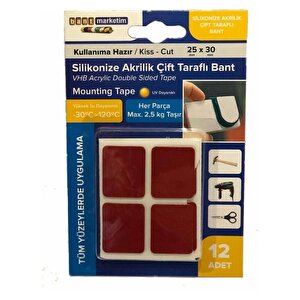 Evimdeyokyok Silikonize Akrilik Çift Taraflı Bant Gri 12' Li 25mmx30mm Özel Kesim Kullanıma Hazı