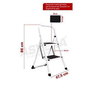 Space 2 Basamaklı Ev Tipi Metal Merdiven - Katlanır Geniş Kaymaz Mutfak Ve Ev Merdiveni Slim