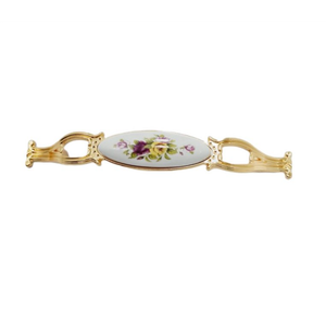 porselen kulp 96 mm Metal GOLD  Kasa Beyaz  GÜL Desenli  / 5 ADET